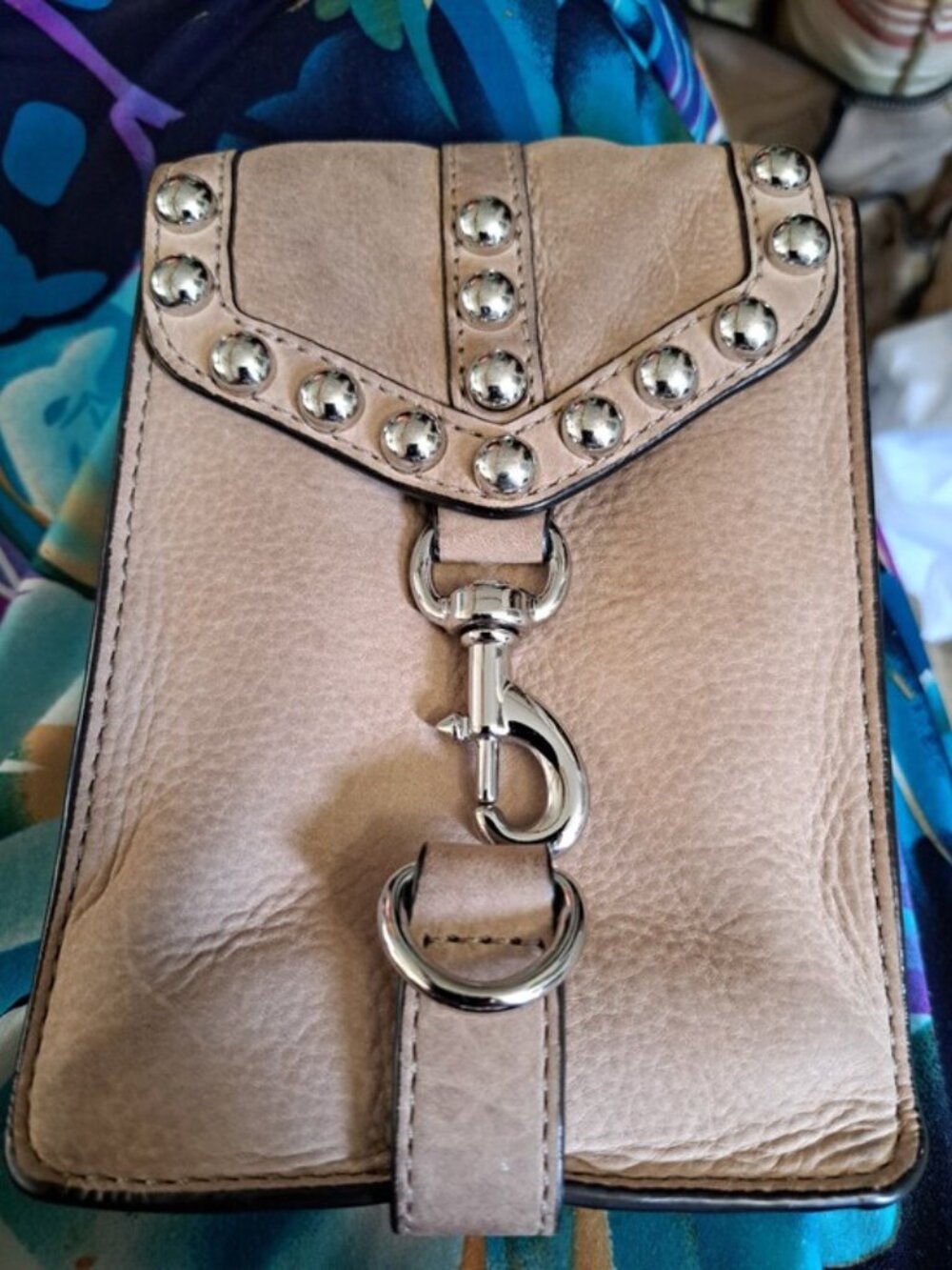 Hand Painted Metallic Bronze Crossbody Phone Bag with Turquoise Trim - Picture 14 of 14